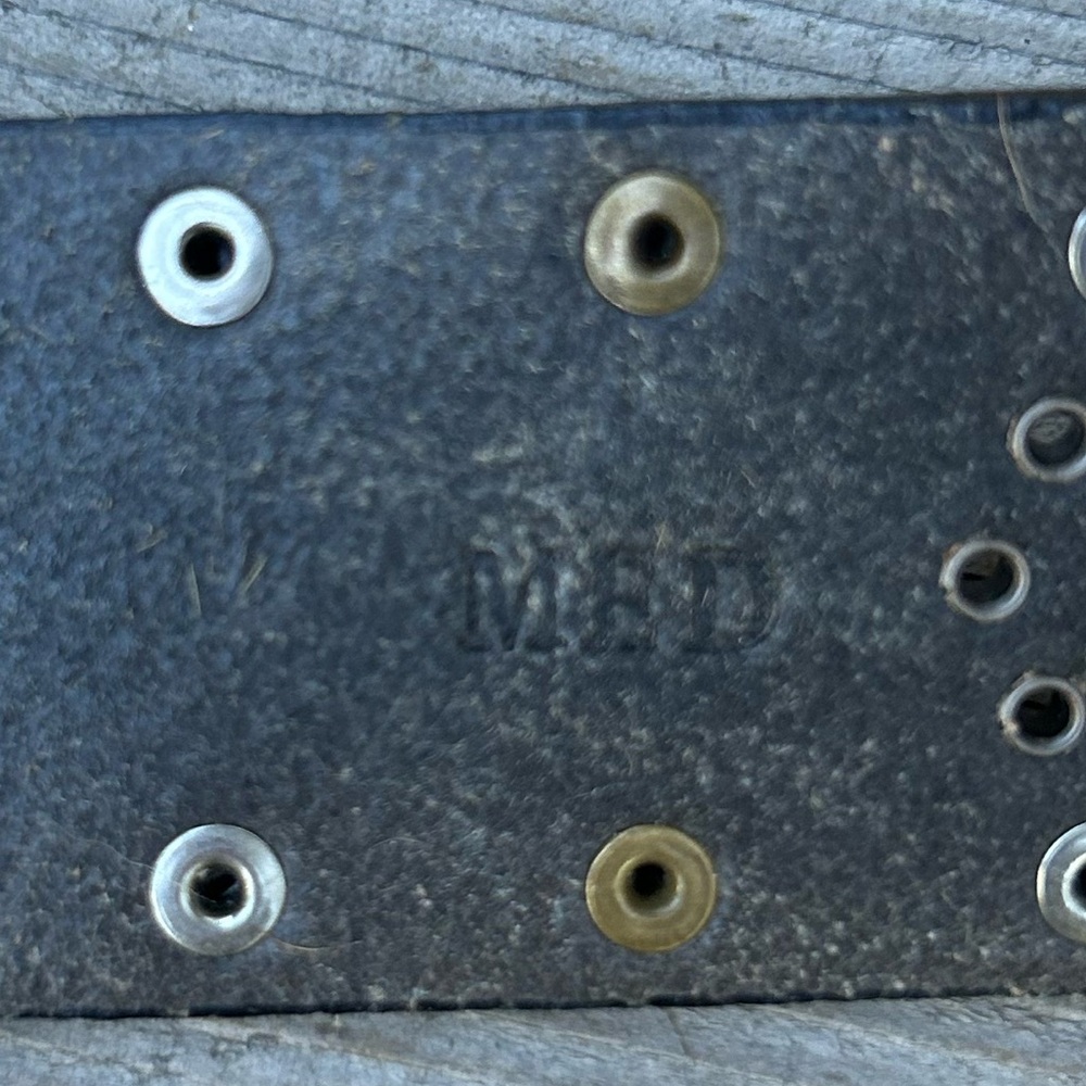 Nine West leather black flat studded belt with decorative mandala metal buckle - Picture 10 of 12